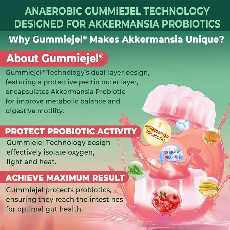 Akkermansia Probiotics Gummies with Prebiotics Fiber, 300 Billion AFU Akkermansia Muciniphila, with Polyphenol Fruits, Resistant Starch, Vitamin A D3 B2 for Metabolism, Digestive & Gut Health, 1Pack - Image 7