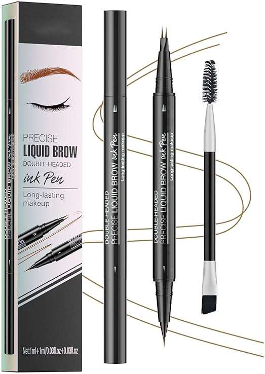 Microblading Eyebrow Pencil,2-in-1 Dual-Ended Eyebrow Pen with 2 Tip brow pen and Precise Brush-Tip,Brow Pen for Natural Waterproof and Long-Lasting Brows (Brown) - Image 1