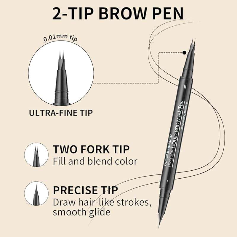 Microblading Eyebrow Pencil,2-in-1 Dual-Ended Eyebrow Pen with 2 Tip brow pen and Precise Brush-Tip,Brow Pen for Natural Waterproof and Long-Lasting Brows (Brown) - Image 2