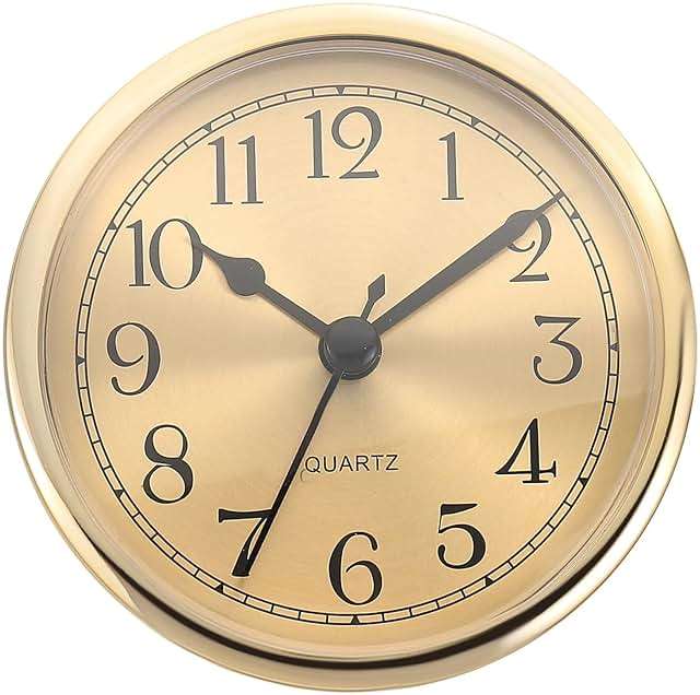 PATIKIL 3.5" 90mm Quartz Clock Insert, Round Quartz Movement Miniature Clock Mini Arabic Numeral Clock Fit 78mm/3.1" Diameter Hole for Replacement Home, Gold Tone, Style 1 - Image 1