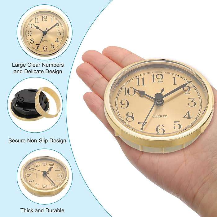 PATIKIL 3.5" 90mm Quartz Clock Insert, Round Quartz Movement Miniature Clock Mini Arabic Numeral Clock Fit 78mm/3.1" Diameter Hole for Replacement Home, Gold Tone, Style 1 - Image 3