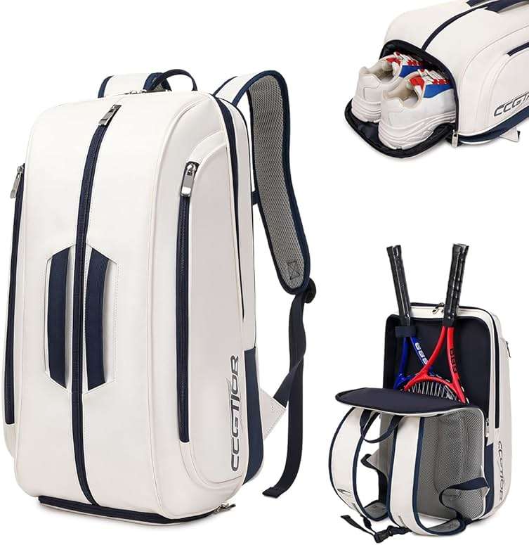 CCGTIOR Tennis Racket Bag Pickleball Padel Backpack With Shoe Compartment, Laptop Sleeve,Fence Hook,Ball Sleeve - Image 1