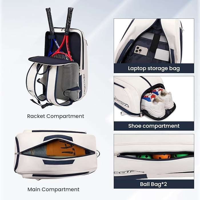 CCGTIOR Tennis Racket Bag Pickleball Padel Backpack With Shoe Compartment, Laptop Sleeve,Fence Hook,Ball Sleeve - Image 2