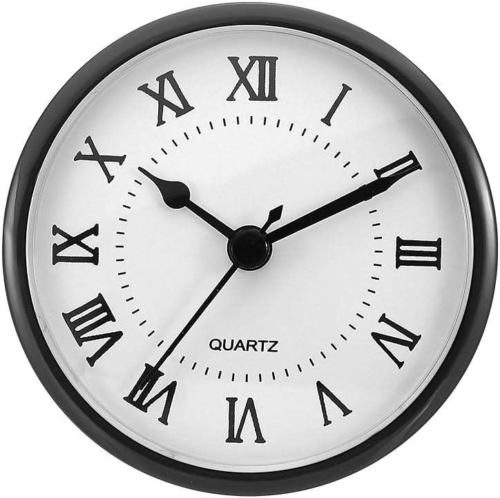 PATIKIL 3.5" 90mm Quartz Clock Insert, Round Quartz Movement Miniature Clock Mini Roman Numeral Clock Fit 78mm/3.1" Diameter Hole for Replacement Home, Black/White, Style 3 - Image 1