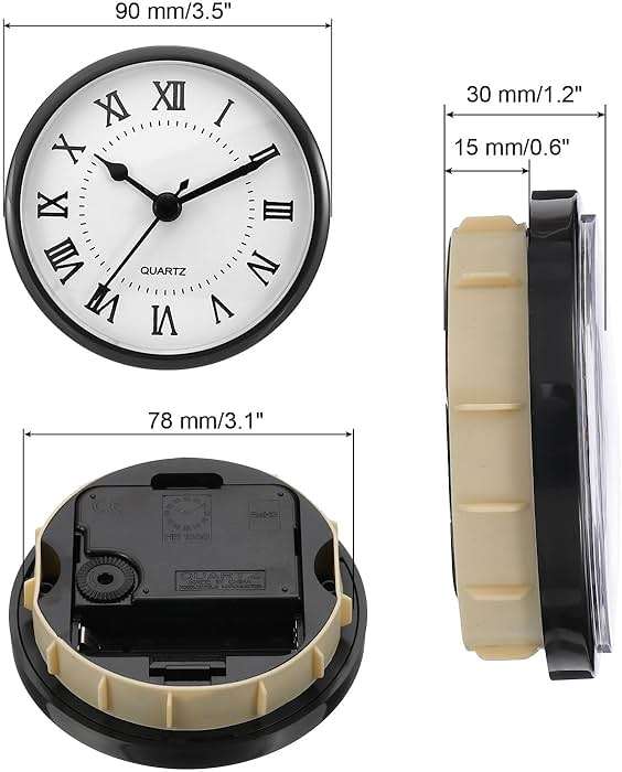PATIKIL 3.5" 90mm Quartz Clock Insert, Round Quartz Movement Miniature Clock Mini Roman Numeral Clock Fit 78mm/3.1" Diameter Hole for Replacement Home, Black/White, Style 3 - Image 2