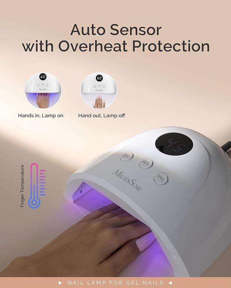 MelodySusie Compact Advanced UV LED Nail Lamp, P-Plus30F Nail Dryer with 3 Timers & Smart Sensor Cures All Gels, Especially Rhinestone Glue, Solid & Liner Gel Polishes for Advanced DIY at Home-White - Image 4