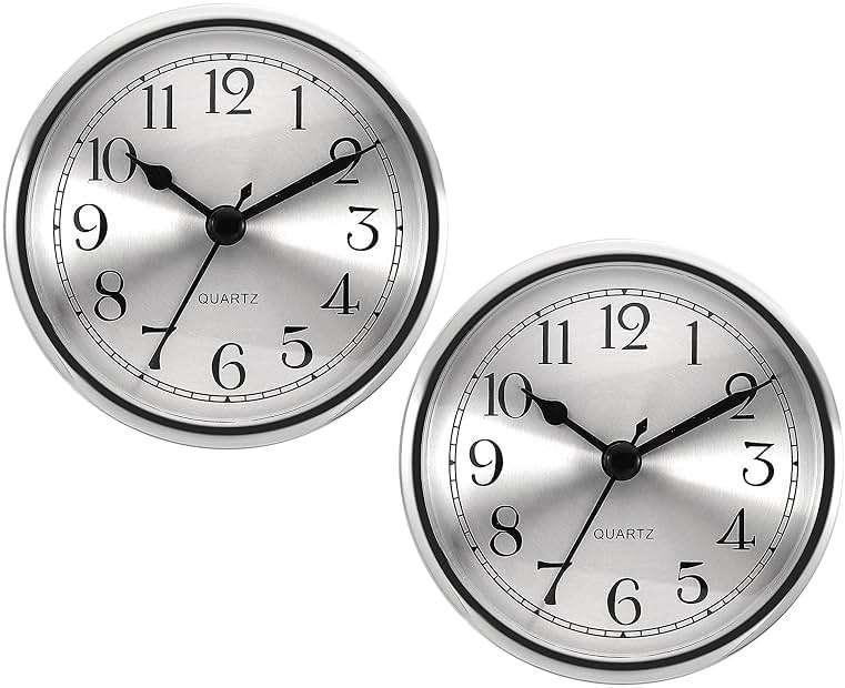 PATIKIL 3.5" 90mm Quartz Clock Insert, 2 Pcs Round Quartz Movement Miniature Clock Mini Arabic Numeral Clock Fit 78mm/3.1" Diameter Hole for Replacement Home, Silver Tone, Style 1 - Image 1