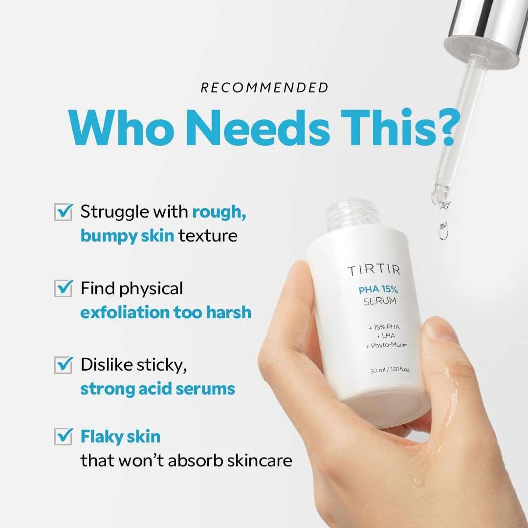 TIRTIR PHA 15% Exfoliating Serum - Hydrating Water Peeling for Smooth, Radiant Skin - Gentle PHA & LHA Formula for Sensitive Skin - Image 6