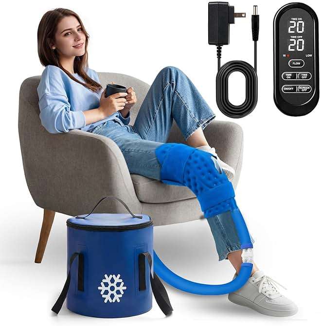 GALINAND Cold Therapy Machine, Ice Machine for Knee Care After-Surgery, Knee Replacement Recovery Equipment Aids Pack, Cryotherapy System w/Compression Wrap Pad for Ankle, Foot, ACL Relief - Image 1