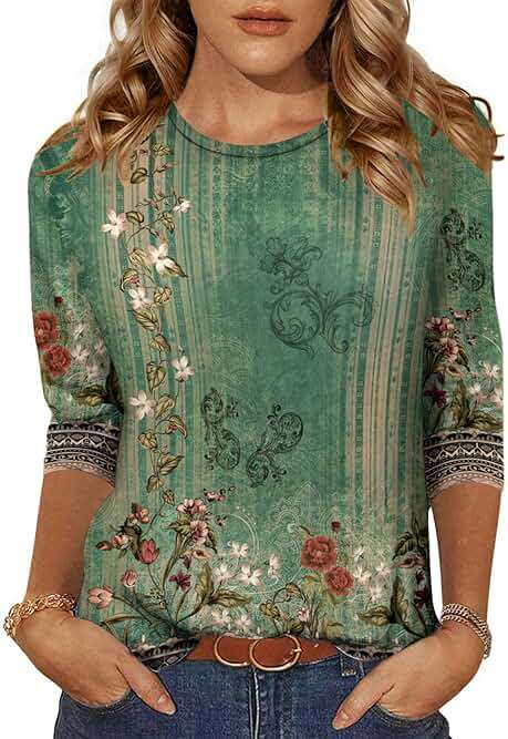 Zeagoo Women's Casual 3/4 Sleeve T-Shirts Round Neck Cute Tunic Tops Basic Tees Blouses Business Work Tee Top - Image 1