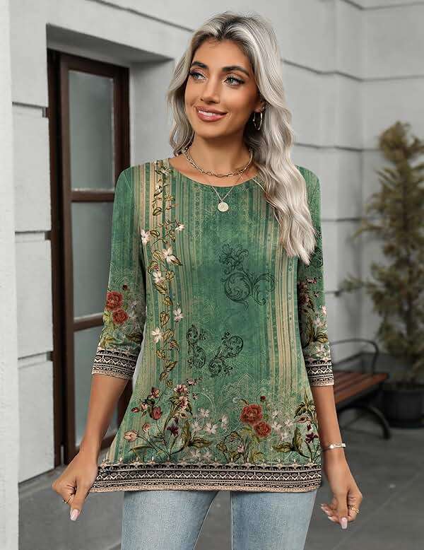 Zeagoo Women's Casual 3/4 Sleeve T-Shirts Round Neck Cute Tunic Tops Basic Tees Blouses Business Work Tee Top - Image 2