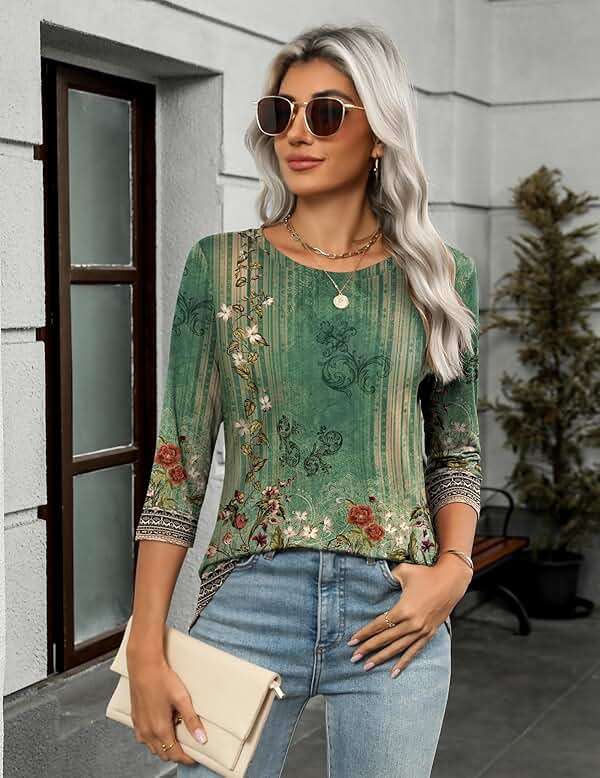 Zeagoo Women's Casual 3/4 Sleeve T-Shirts Round Neck Cute Tunic Tops Basic Tees Blouses Business Work Tee Top - Image 3