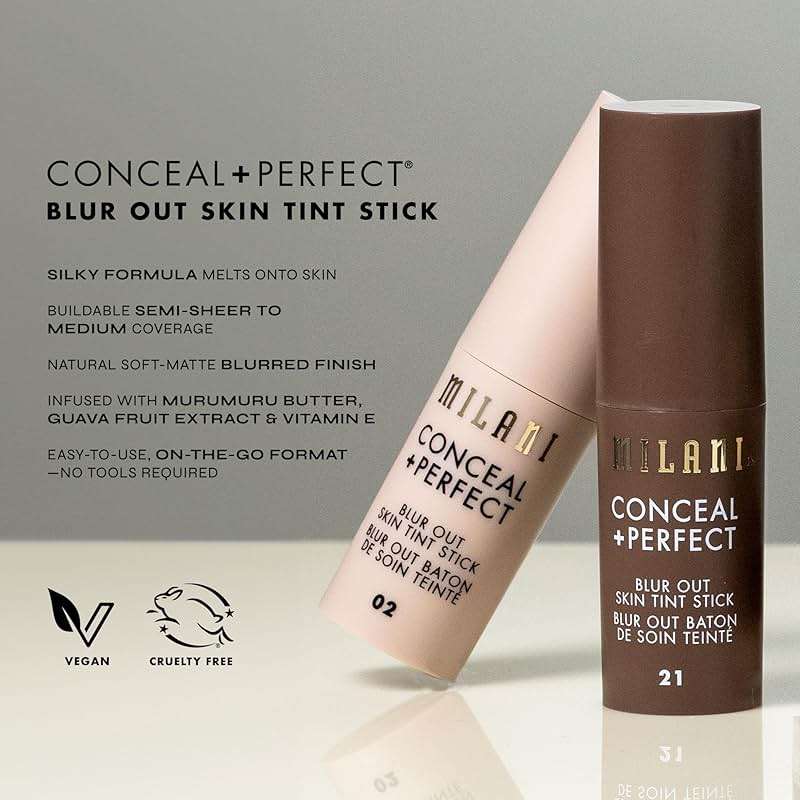Milani Conceal + Perfect Blur Out Skin Tint Stick - Light to Medium Coverage Tinted Moisturizer Stick with Vitamin C & E - Soft Matte, Pore Blurring Natural Finish 02-Fair Neutral - Image 8