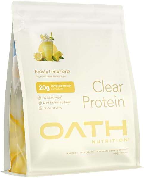 Oath Nutrition Clear Whey Isolate Protein Powder, Frosty Lemonade, 20g Complete Protein per Serving, No Added Sugar, Grass-Fed, 18 Servings - Image 1