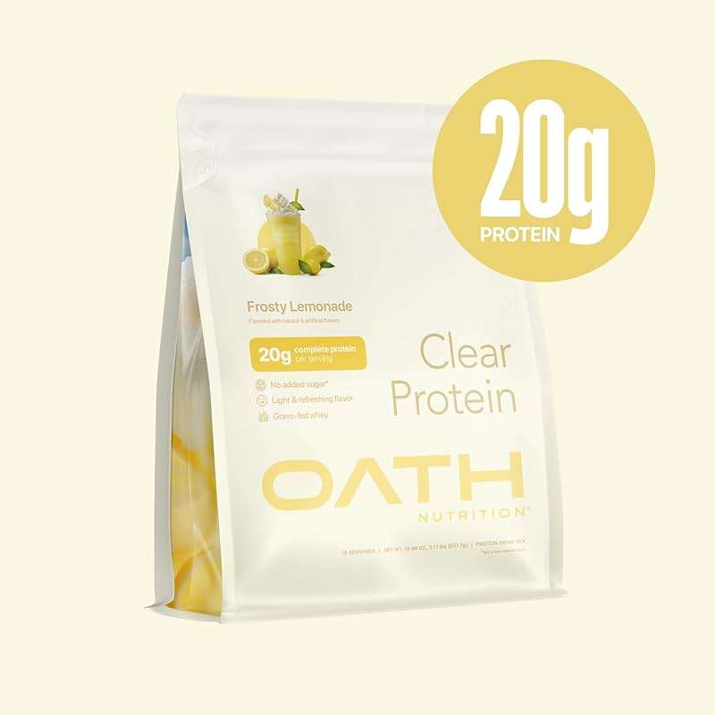 Oath Nutrition Clear Whey Isolate Protein Powder, Frosty Lemonade, 20g Complete Protein per Serving, No Added Sugar, Grass-Fed, 18 Servings - Image 2