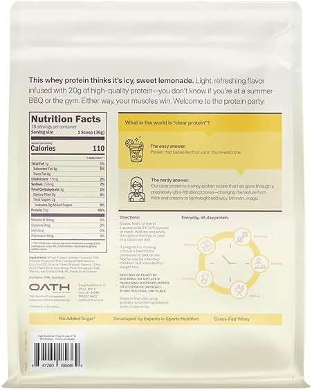 Oath Nutrition Clear Whey Isolate Protein Powder, Frosty Lemonade, 20g Complete Protein per Serving, No Added Sugar, Grass-Fed, 18 Servings - Image 3