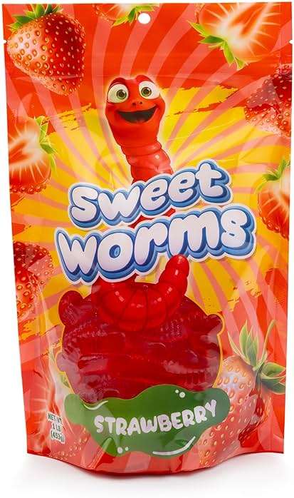 FirstChoiceCandy Sweet & Sour Gummy Worms, Multi Flavors and Solid Colors (1 Pound, Red Strawberry) - Image 1