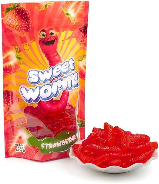 FirstChoiceCandy Sweet & Sour Gummy Worms, Multi Flavors and Solid Colors (1 Pound, Red Strawberry) - Image 3