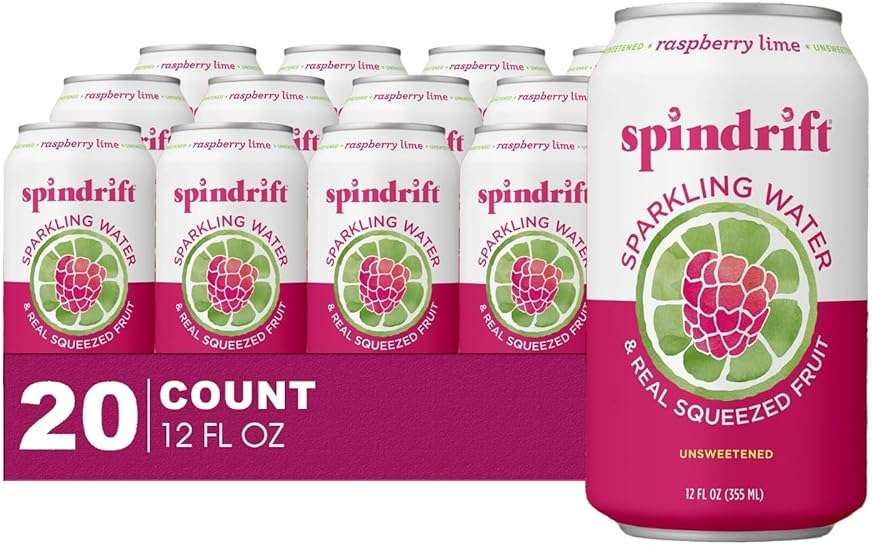 Spindrift 20- Pack of Raspberry Lime Sparkling Water & Real Squeezed Fruit 12 fl oz Can - Image 1