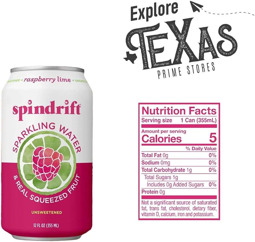 Spindrift 20- Pack of Raspberry Lime Sparkling Water & Real Squeezed Fruit 12 fl oz Can - Image 2