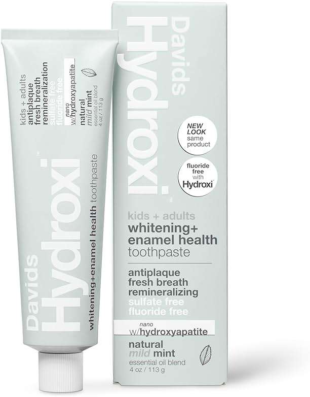 Davids Hydroxi Mild Mint Fluoride Free Nano Hydroxyapatite Toothpaste for Enamel Health & Whitening, Antiplaque, SLS Free, Kid Friendly Gentle Mint Flavor, 4 oz, Made in USA - Image 1