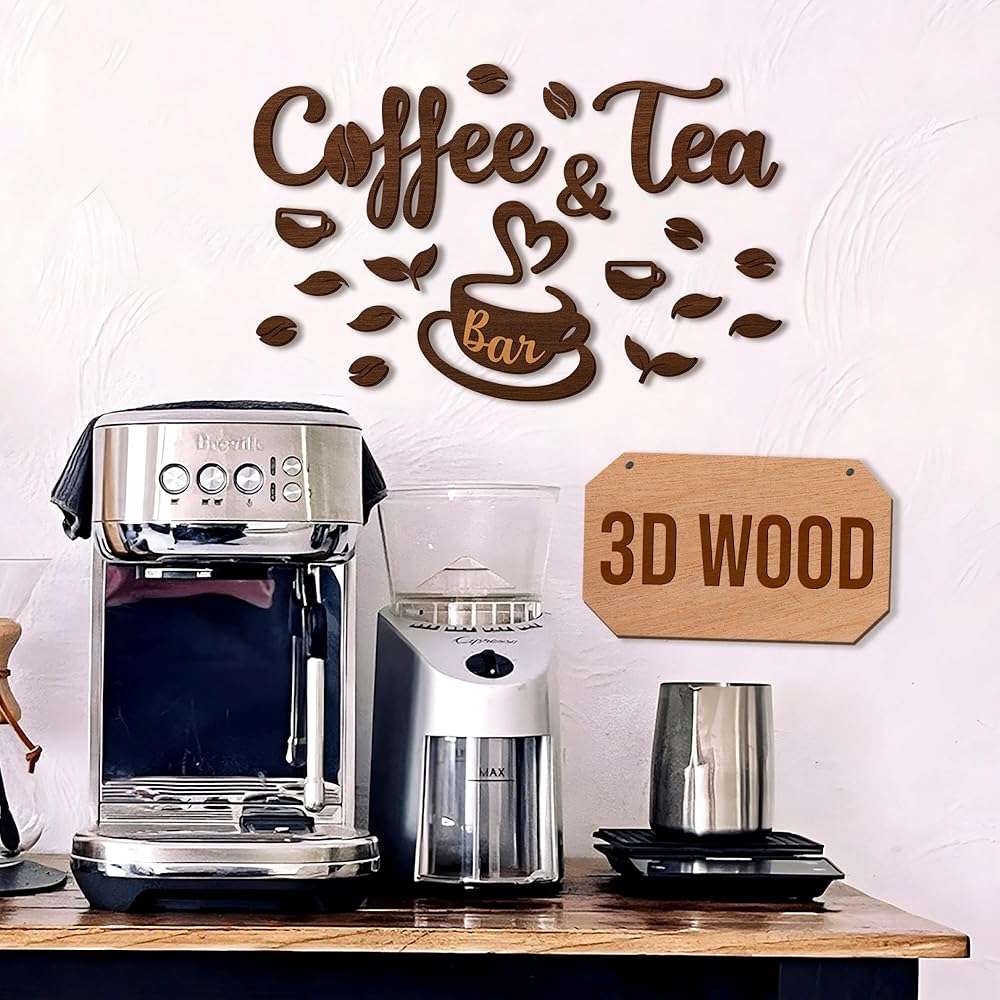 Woodamore Coffee And Tea Bar Sign - Coffee And Tea Signs For Cafe Station Decor, Farmhouse Cafe Sign For Bar Decorations, Wooden Letter Signs For Kitchen - Image 1