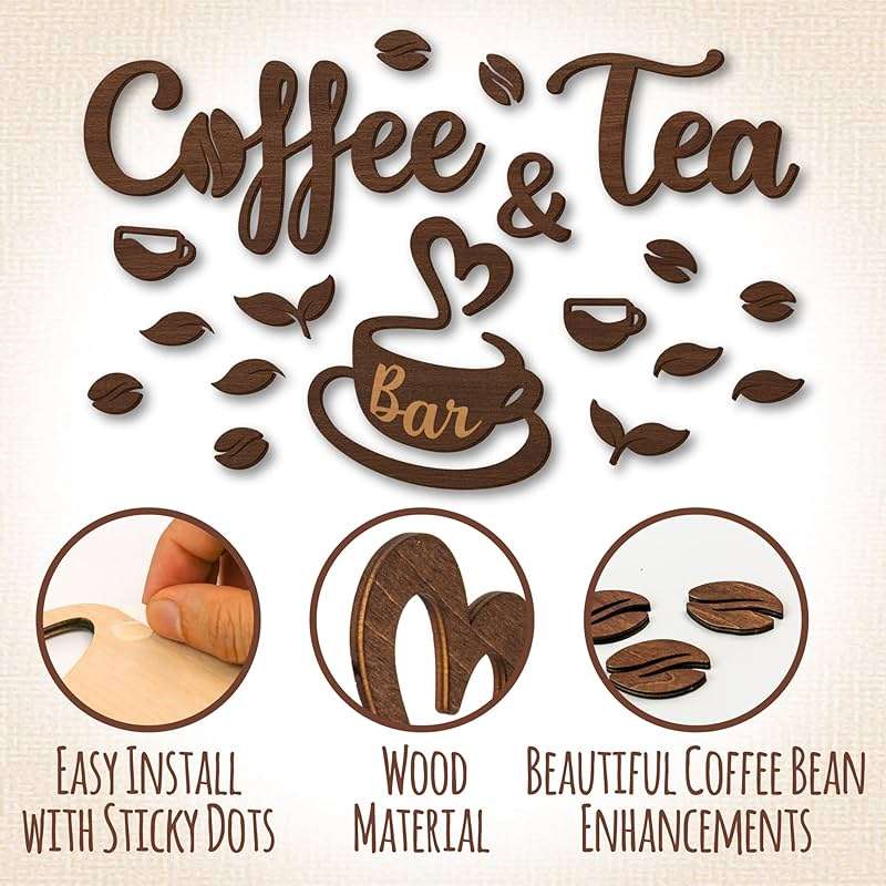 Woodamore Coffee And Tea Bar Sign - Coffee And Tea Signs For Cafe Station Decor, Farmhouse Cafe Sign For Bar Decorations, Wooden Letter Signs For Kitchen - Image 2