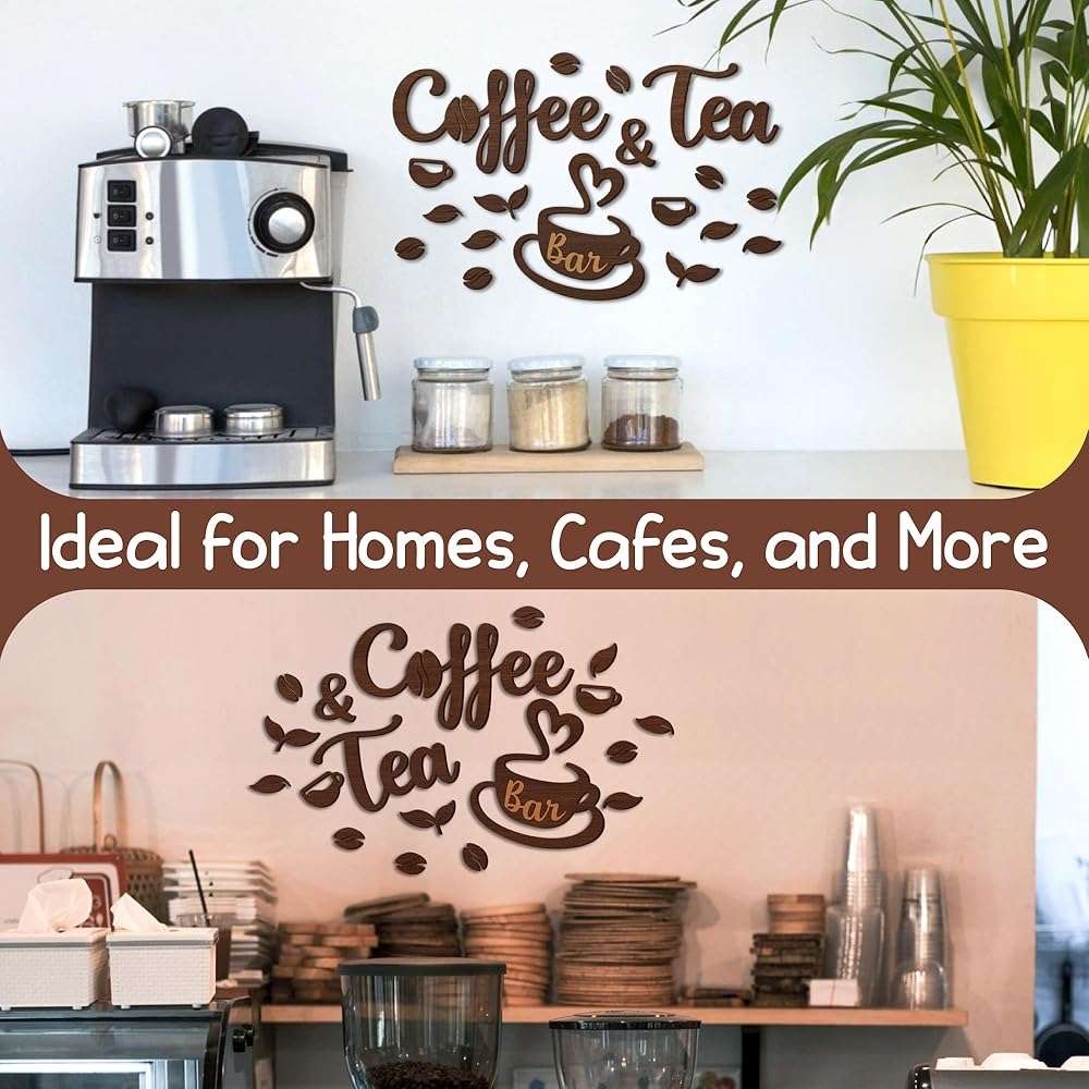 Woodamore Coffee And Tea Bar Sign - Coffee And Tea Signs For Cafe Station Decor, Farmhouse Cafe Sign For Bar Decorations, Wooden Letter Signs For Kitchen - Image 5