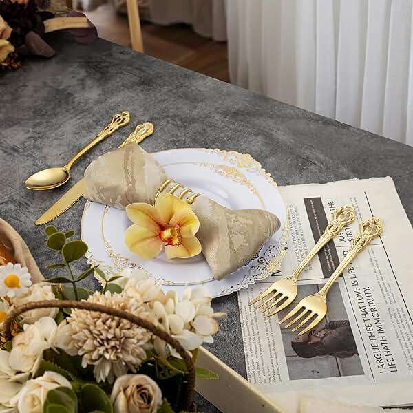 Joyido 90 Pieces Gold Plastic Silverware - Heavy Duty Gold Disposable Utensils - Fancy Plastic Cutlery Set Includes 30 Forks, 30 Spoons, 30 Knives for Dinner Parties Weddings - Image 8