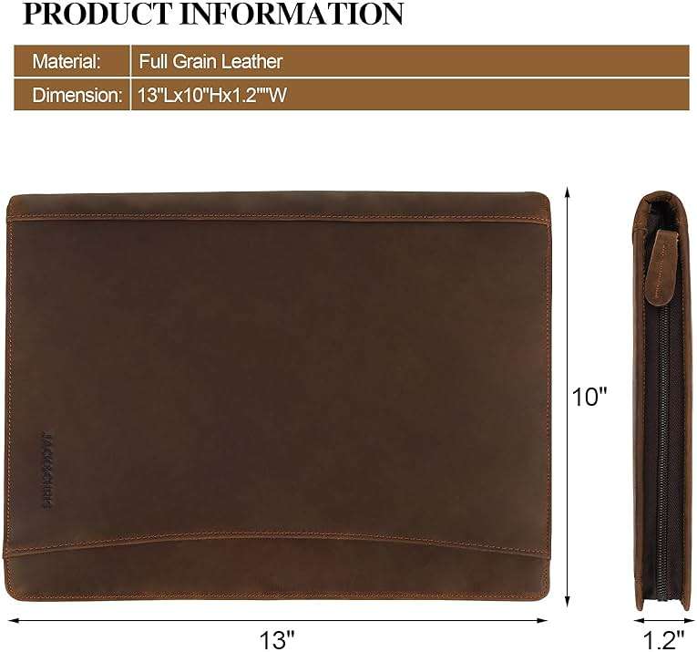 Jack&Chris Leather Portfolio with Zipper for Men Women, Leather Padfolio Organizer Business Resume Legal Pad Portfolio Notebook Binder for A4/Pad, JC007-8 - Image 3
