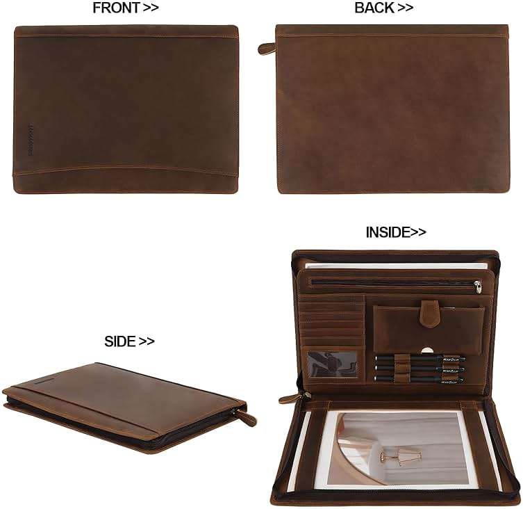 Jack&Chris Leather Portfolio with Zipper for Men Women, Leather Padfolio Organizer Business Resume Legal Pad Portfolio Notebook Binder for A4/Pad, JC007-8 - Image 4