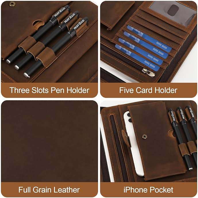 Jack&Chris Leather Portfolio with Zipper for Men Women, Leather Padfolio Organizer Business Resume Legal Pad Portfolio Notebook Binder for A4/Pad, JC007-8 - Image 6