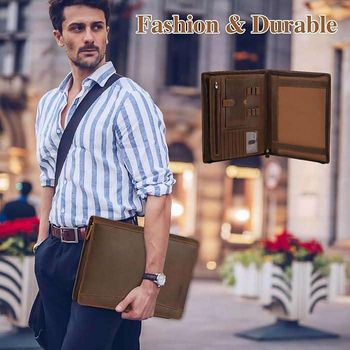 Jack&Chris Leather Portfolio with Zipper for Men Women, Leather Padfolio Organizer Business Resume Legal Pad Portfolio Notebook Binder for A4/Pad, JC007-8 - Image 7