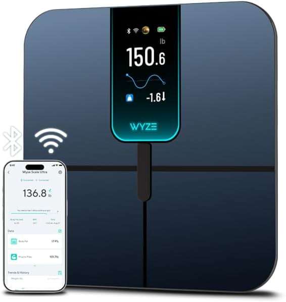 Wyze Scale Ultra, Smart Scale with 4.3" Color Display, Digital Bathroom Scale for Body Weight BMI Muscle Mass Composition, Wi-Fi & Bluetooth Body Fat Scale with Heart Rate, 400 lbs (Black) - Image 1