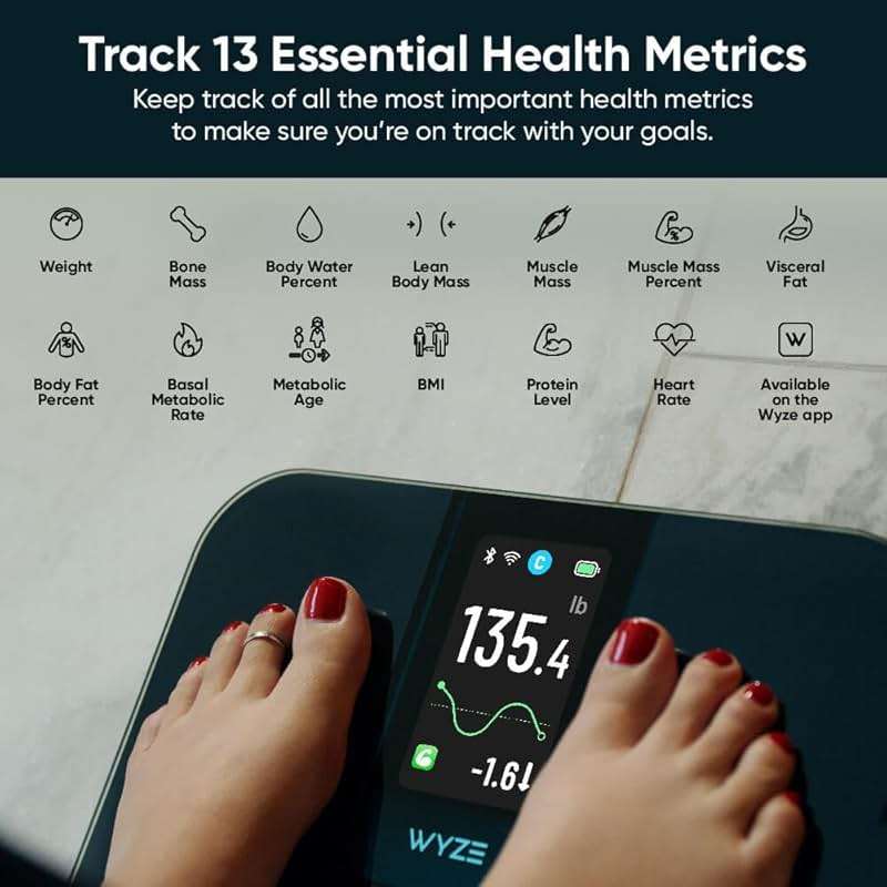 Wyze Scale Ultra, Smart Scale with 4.3" Color Display, Digital Bathroom Scale for Body Weight BMI Muscle Mass Composition, Wi-Fi & Bluetooth Body Fat Scale with Heart Rate, 400 lbs (Black) - Image 5