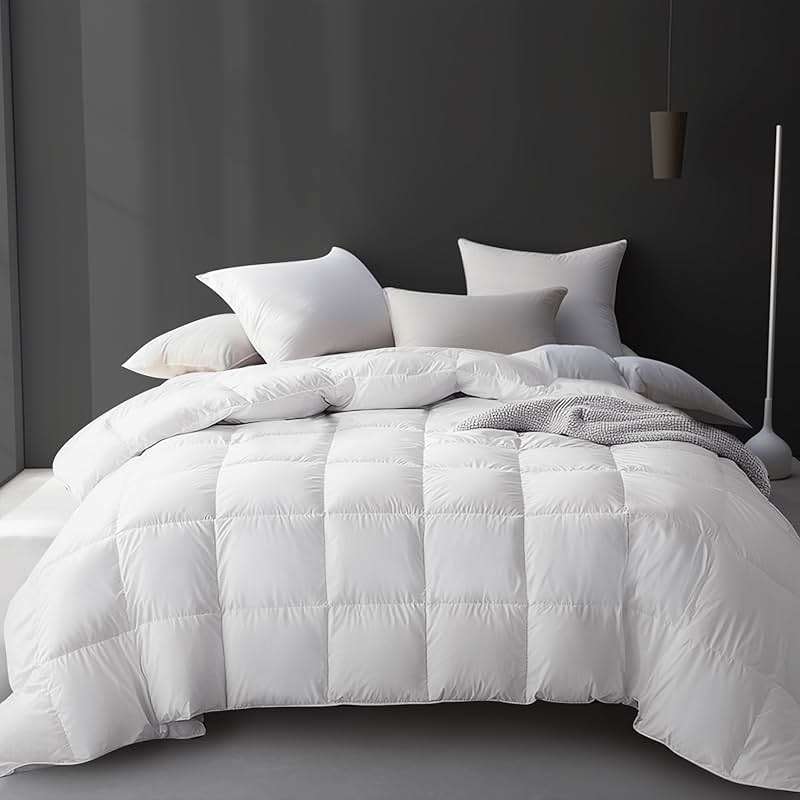 Hotel Grand Luxury White Goose Feather Down Fiber Comforter Full Queen Size, 100% Cotton All Season Duvet Insert Queen, Medium Warmth Bedding Comforter with 8 Corner Loops, White 90x90 Inch - Image 1