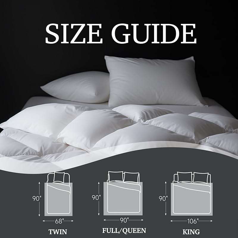 Hotel Grand Luxury White Goose Feather Down Fiber Comforter Full Queen Size, 100% Cotton All Season Duvet Insert Queen, Medium Warmth Bedding Comforter with 8 Corner Loops, White 90x90 Inch - Image 2