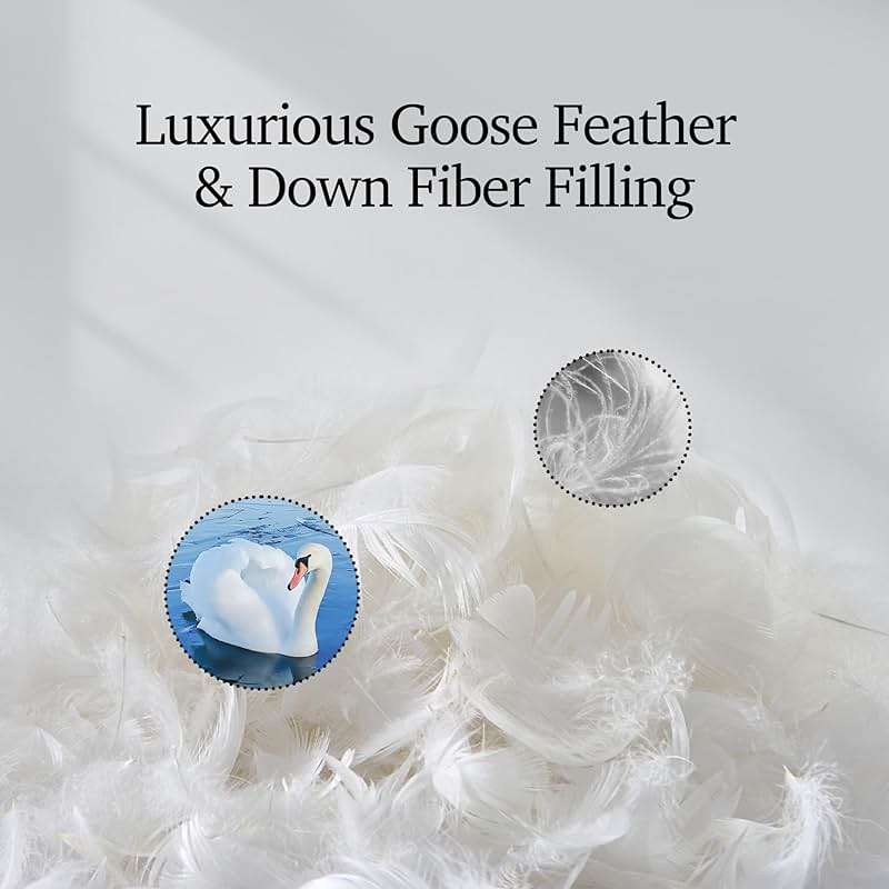 Hotel Grand Luxury White Goose Feather Down Fiber Comforter Full Queen Size, 100% Cotton All Season Duvet Insert Queen, Medium Warmth Bedding Comforter with 8 Corner Loops, White 90x90 Inch - Image 3