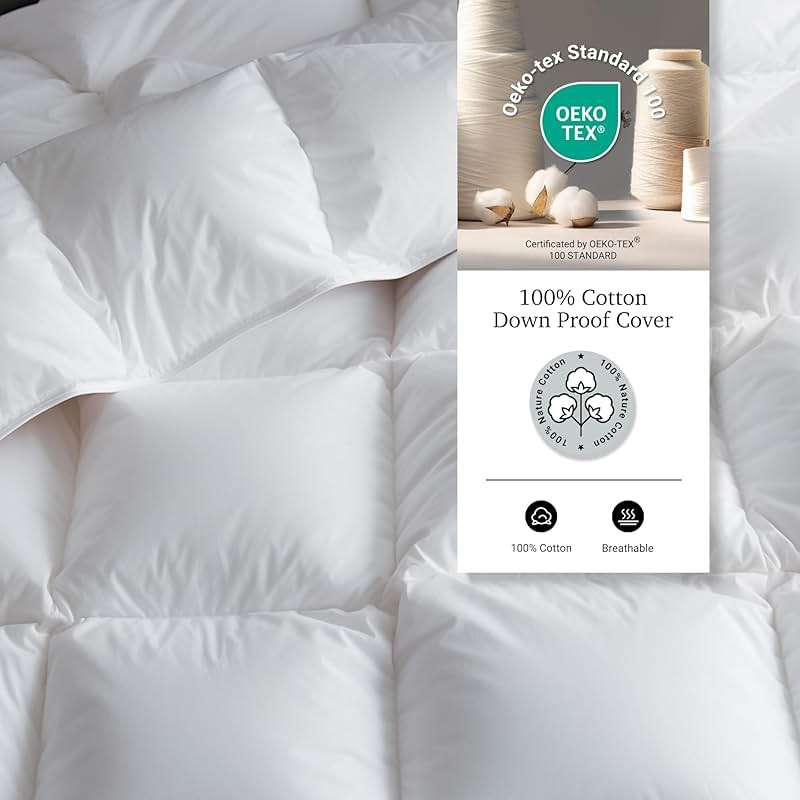 Hotel Grand Luxury White Goose Feather Down Fiber Comforter Full Queen Size, 100% Cotton All Season Duvet Insert Queen, Medium Warmth Bedding Comforter with 8 Corner Loops, White 90x90 Inch - Image 4