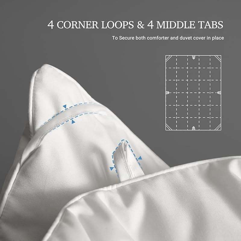 Hotel Grand Luxury White Goose Feather Down Fiber Comforter Full Queen Size, 100% Cotton All Season Duvet Insert Queen, Medium Warmth Bedding Comforter with 8 Corner Loops, White 90x90 Inch - Image 5