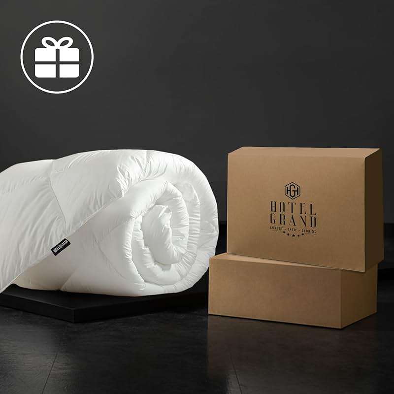 Hotel Grand Luxury White Goose Feather Down Fiber Comforter Full Queen Size, 100% Cotton All Season Duvet Insert Queen, Medium Warmth Bedding Comforter with 8 Corner Loops, White 90x90 Inch - Image 6