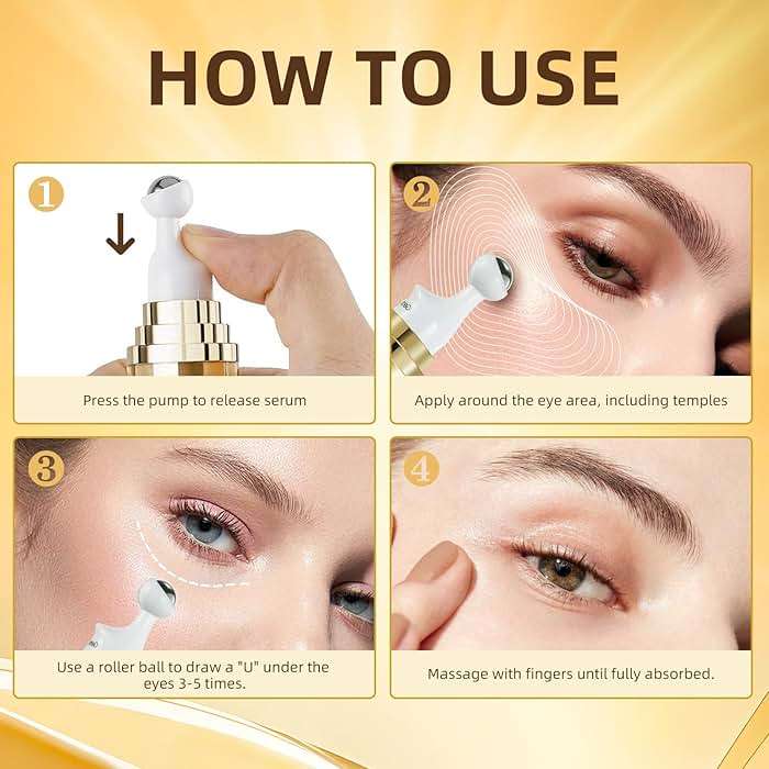 UJHAY 5% Caffeine Eye Cream, Under Eye Serum for Dark Circles, Puffiness & Wrinkles Fine Lines, Eye Roller Serum with 360° Massage Ball, Eye Treatment Balm for Men & Women - Image 8