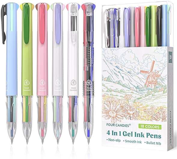 Four Candies 6 PCS Multicolor Pen, 0.5mm Colored Gel Pens, 4-in-1 Multicolor Gel Ink Pens, 18 Colors Retractable Ink for Office, School & Back to School Supplies & Nurse Accessories for Work - Image 1