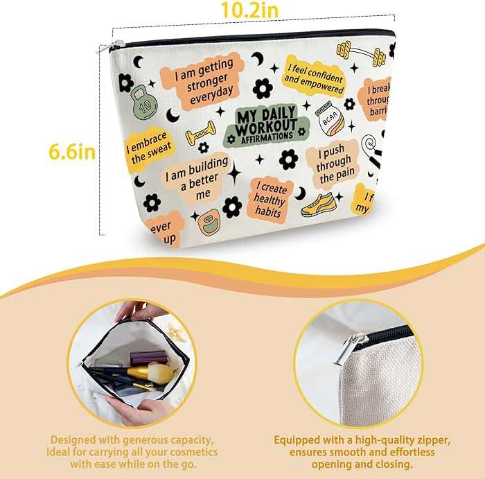 Gym Gifts for Women Workout Gifts for Women Gym Bag for Fitness Lovers Fitness Athletic Trainer Gift Workout Bag Daily Affirmations Makeup Bag Inspirational Mental Health Gift for Female - Image 5