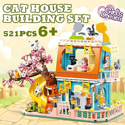 BrickTribe Cat House Building Set, Animal Playground Crossing Toy with 8 Cats and a Doll Minifigures Compatible with Lego Friends Pet Sets, Easter Gift Idea for Girls Kids Aged 6-12 - Image 2