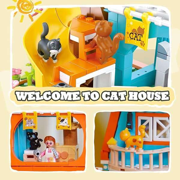 BrickTribe Cat House Building Set, Animal Playground Crossing Toy with 8 Cats and a Doll Minifigures Compatible with Lego Friends Pet Sets, Easter Gift Idea for Girls Kids Aged 6-12 - Image 3