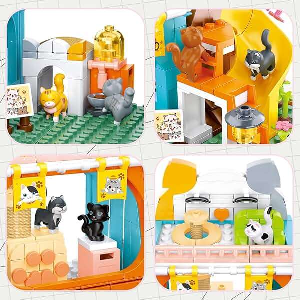 BrickTribe Cat House Building Set, Animal Playground Crossing Toy with 8 Cats and a Doll Minifigures Compatible with Lego Friends Pet Sets, Easter Gift Idea for Girls Kids Aged 6-12 - Image 4