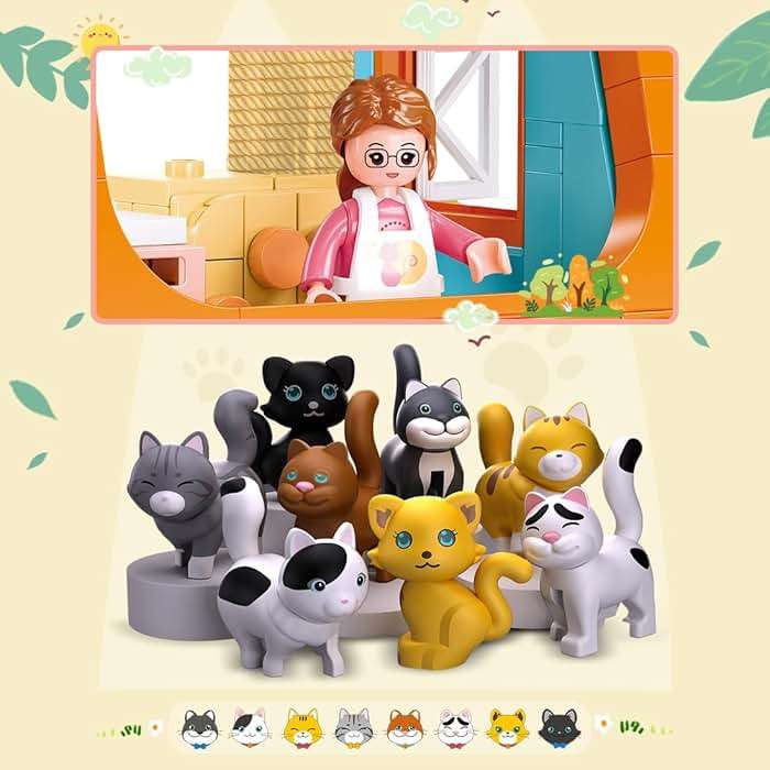 BrickTribe Cat House Building Set, Animal Playground Crossing Toy with 8 Cats and a Doll Minifigures Compatible with Lego Friends Pet Sets, Easter Gift Idea for Girls Kids Aged 6-12 - Image 6