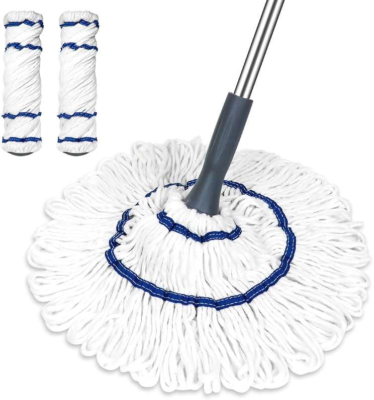Silkyhose Self-Wringing Twist Mop Cotton Rotating Dry & Wet Mops with 2 Reusable Heads for Floor Cleaning Kitchen Bathroom Hardwood Vinyl Tile Laminate Household Office (White Style 2) - Image 1
