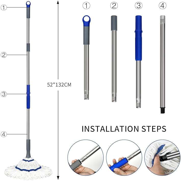 Silkyhose Self-Wringing Twist Mop Cotton Rotating Dry & Wet Mops with 2 Reusable Heads for Floor Cleaning Kitchen Bathroom Hardwood Vinyl Tile Laminate Household Office (White Style 2) - Image 3